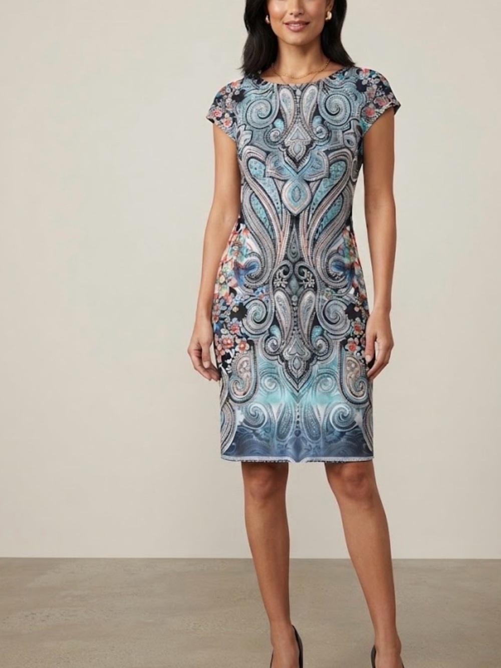Eci Paisley & Floral Print Sheath Dress Size 14